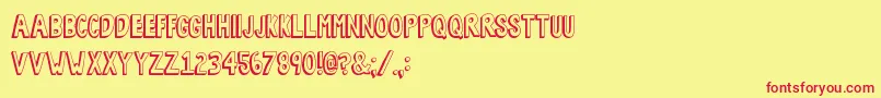 BobsBurgers-Schriftart – Rote Schriften auf gelbem Hintergrund