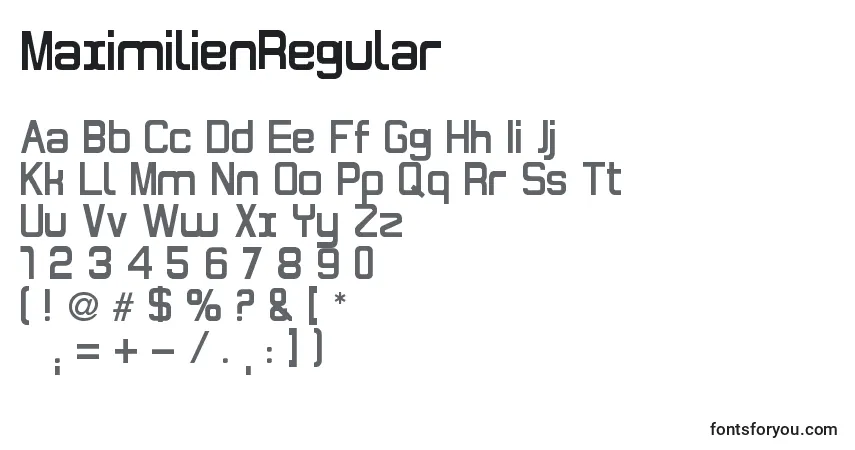A fonte MaximilienRegular – alfabeto, números, caracteres especiais