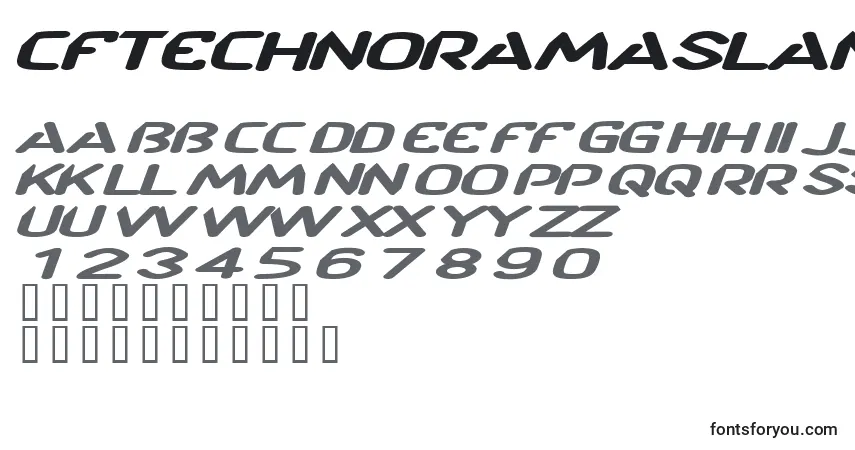 Schriftart CftechnoramaSlanted – Alphabet, Zahlen, spezielle Symbole