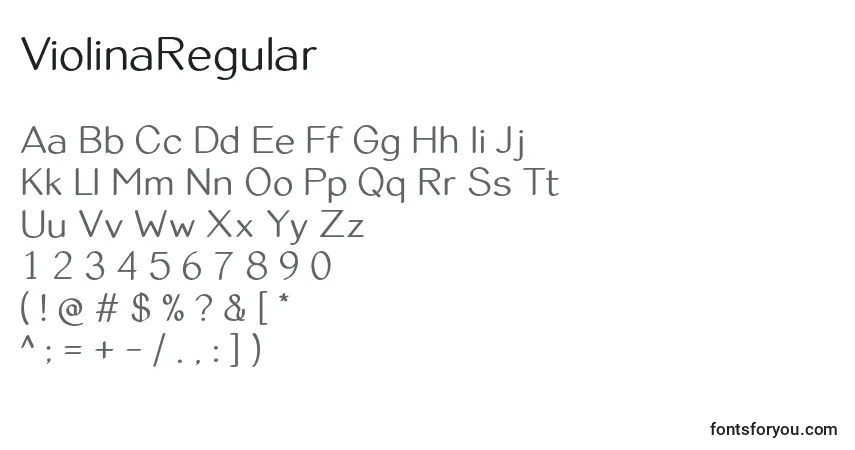 Czcionka ViolinaRegular – alfabet, cyfry, specjalne znaki