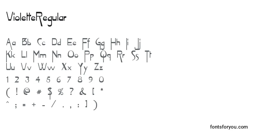 Czcionka VioletteRegular – alfabet, cyfry, specjalne znaki