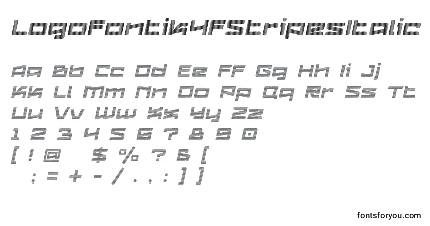 A fonte Logofontik4fStripesItalic (72282) – alfabeto, números, caracteres especiais