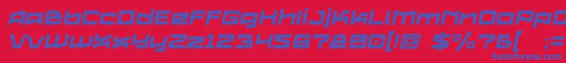 Logofontik4fStripesItalic-Schriftart – Blaue Schriften auf rotem Hintergrund