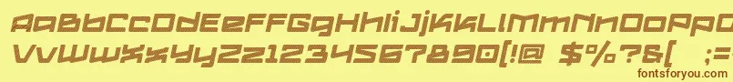 フォントLogofontik4fStripesItalic – 茶色の文字が黄色の背景にあります。