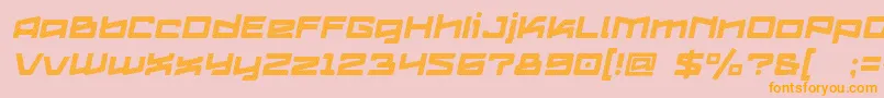 Logofontik4fStripesItalic-fontti – oranssit fontit vaaleanpunaisella taustalla