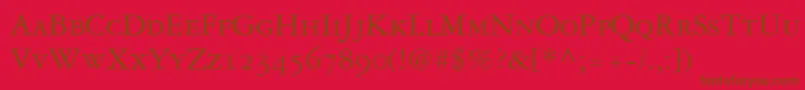 GaramondRepriseOldstyleSsiSmallCaps-Schriftart – Braune Schriften auf rotem Hintergrund
