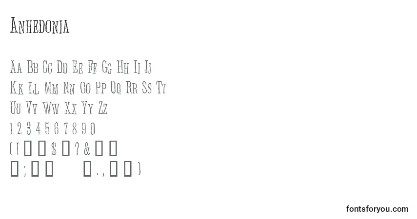 Шрифт Anhedonia – алфавит, цифры, специальные символы