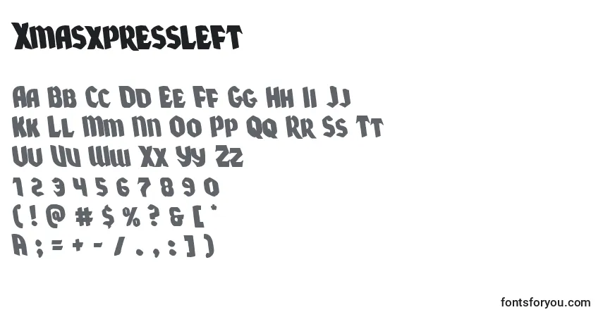 Czcionka Xmasxpressleft – alfabet, cyfry, specjalne znaki