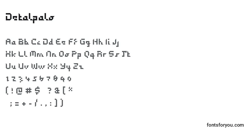 Czcionka Detalpalo – alfabet, cyfry, specjalne znaki