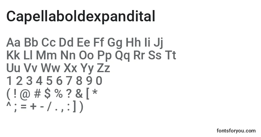 Шрифт Capellaboldexpandital – алфавит, цифры, специальные символы