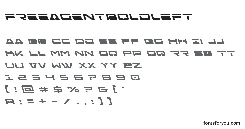 Czcionka Freeagentboldleft – alfabet, cyfry, specjalne znaki