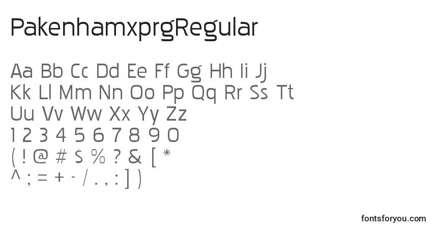 Schriftart PakenhamxprgRegular – Alphabet, Zahlen, spezielle Symbole