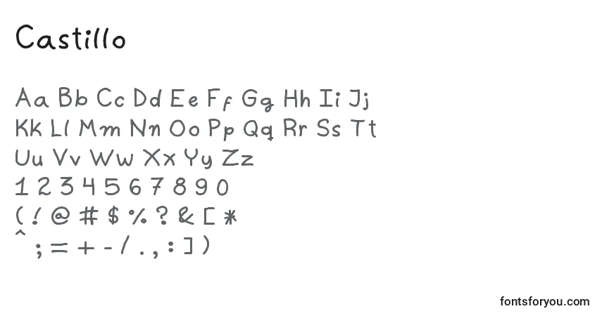 Шрифт Castillo – алфавит, цифры, специальные символы