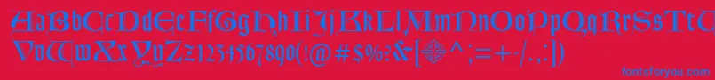 LombardinaOneRoman-Schriftart – Blaue Schriften auf rotem Hintergrund