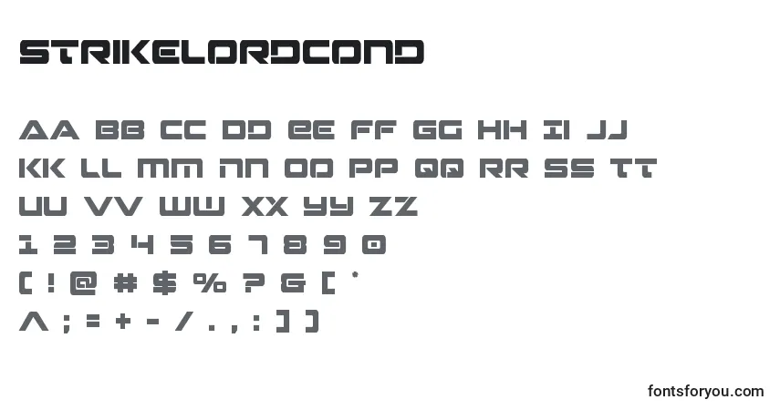 A fonte Strikelordcond – alfabeto, números, caracteres especiais