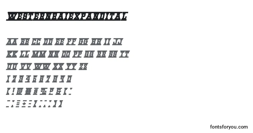 Шрифт Westernraiexpandital – алфавит, цифры, специальные символы