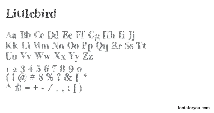 Czcionka Littlebird – alfabet, cyfry, specjalne znaki