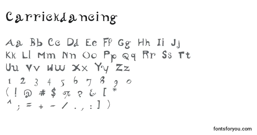 Schriftart Carrickdancing – Alphabet, Zahlen, spezielle Symbole