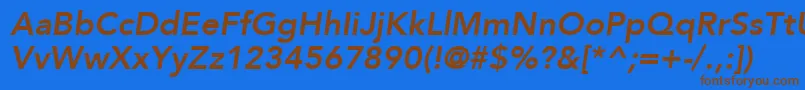 フォントAvenirLt86HeavyOblique – 茶色の文字が青い背景にあります。