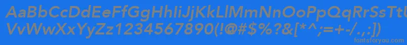 フォントAvenirLt86HeavyOblique – 青い背景に灰色の文字