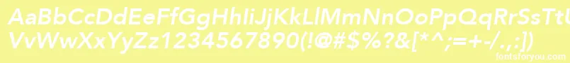AvenirLt86HeavyOblique-fontti – valkoiset fontit keltaisella taustalla
