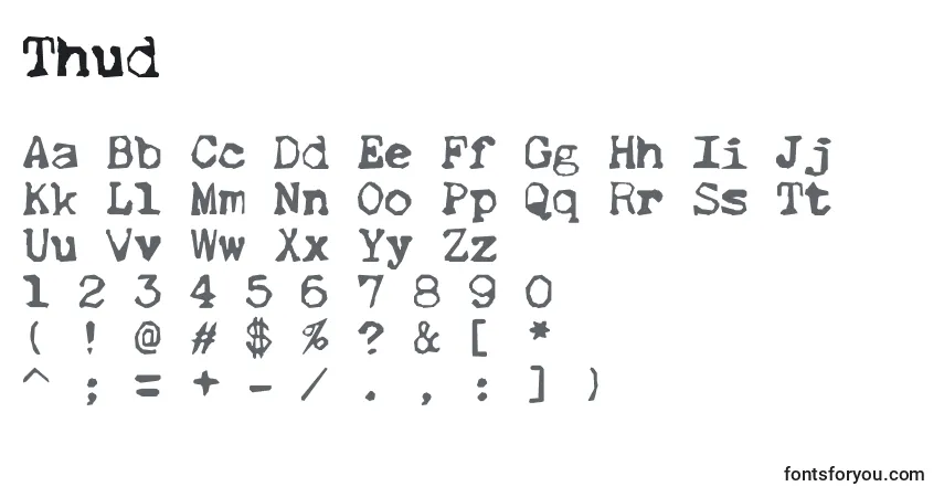 Schriftart Thud – Alphabet, Zahlen, spezielle Symbole