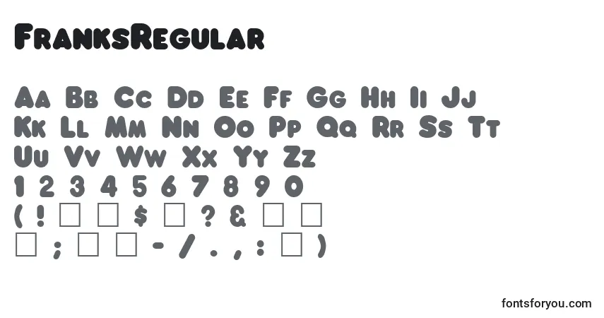 A fonte FranksRegular – alfabeto, números, caracteres especiais