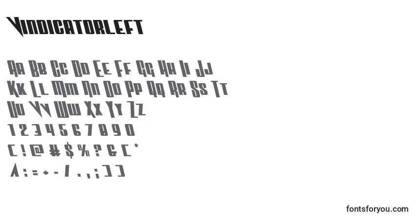 Czcionka Vindicatorleft – alfabet, cyfry, specjalne znaki