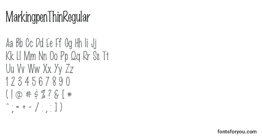 A fonte MarkingpenThinRegular – alfabeto, números, caracteres especiais