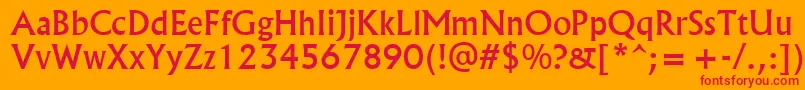 AlbertusMedium-Schriftart – Rote Schriften auf orangefarbenem Hintergrund