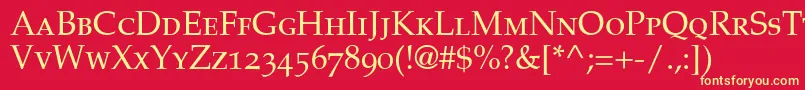 PalatinoSmallCapsOldStyleFigures Font – Yellow Fonts on Red Background