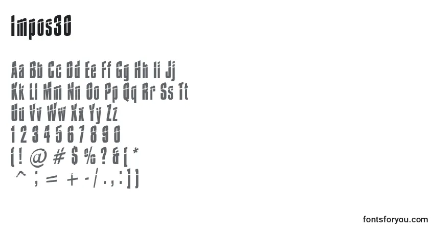 Czcionka Impos30 – alfabet, cyfry, specjalne znaki