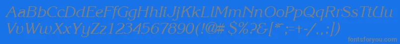 フォントKroneItalic – 青い背景に灰色の文字
