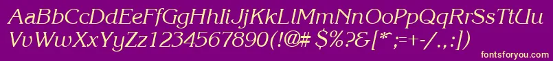 KroneItalic-fontti – keltaiset fontit violetilla taustalla