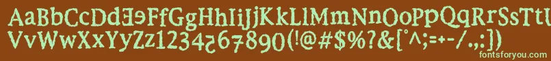 フォントEbolaKi – 緑色の文字が茶色の背景にあります。