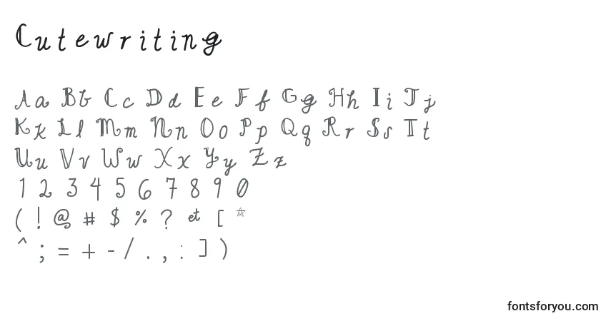 Czcionka Cutewriting – alfabet, cyfry, specjalne znaki