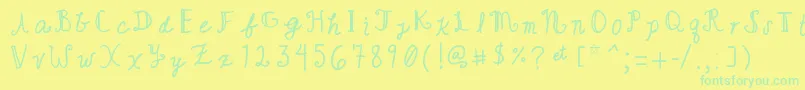 フォントCutewriting – 黄色い背景に緑の文字