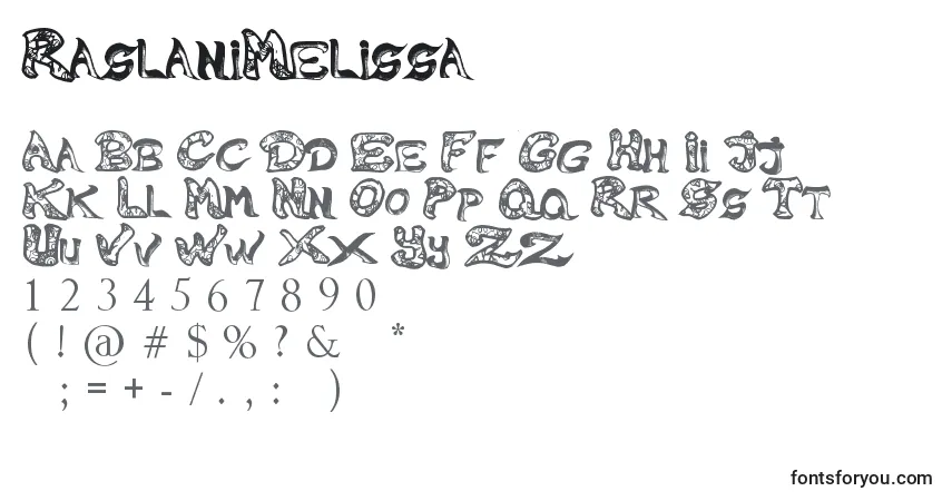 A fonte RaslaniMelissa – alfabeto, números, caracteres especiais