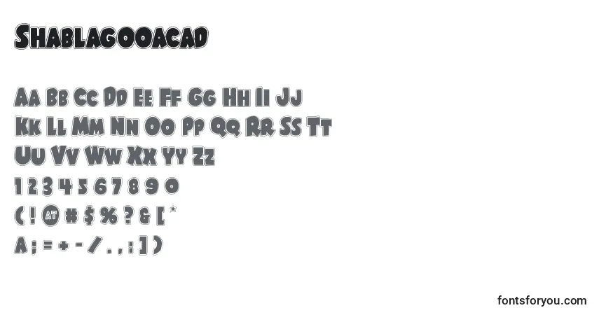 A fonte Shablagooacad – alfabeto, números, caracteres especiais