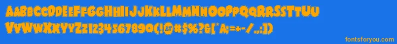 Shablagooacad-Schriftart – Orangefarbene Schriften auf blauem Hintergrund