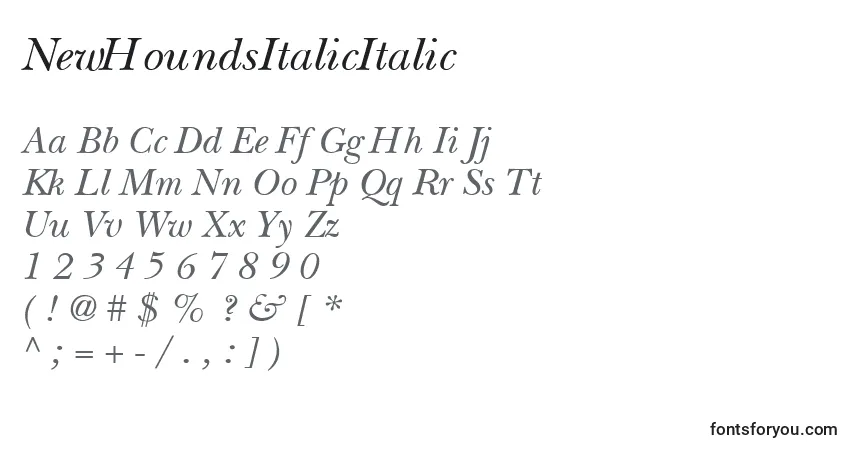 Schriftart NewHoundsItalicItalic – Alphabet, Zahlen, spezielle Symbole