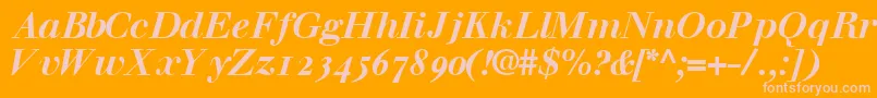 WalbaumossskBoldItalic-fontti – vaaleanpunaiset fontit oranssilla taustalla