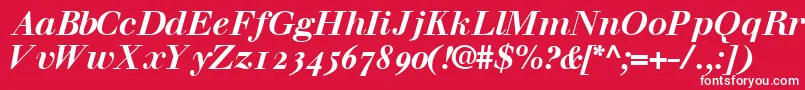 WalbaumossskBoldItalic-Schriftart – Weiße Schriften auf rotem Hintergrund