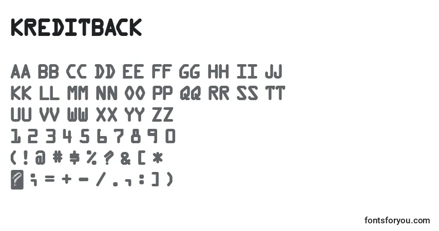 A fonte KreditBack – alfabeto, números, caracteres especiais