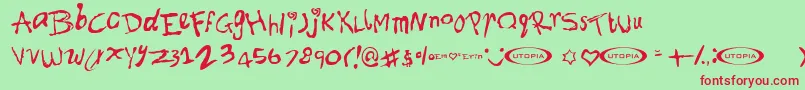 Font ffy-Schriftart – Rote Schriften auf grünem Hintergrund