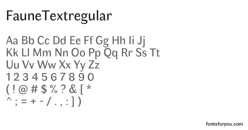 A fonte FauneTextregular – alfabeto, números, caracteres especiais