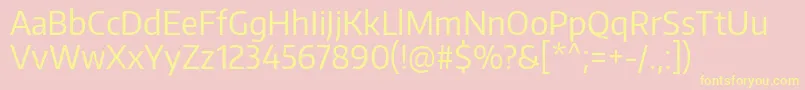 Weitere Informationen zur EncodesansnarrowRegular-Schriftart EncodesansnarrowRegular-Schriftart – Gelbe Schriften auf rosa Hintergrund