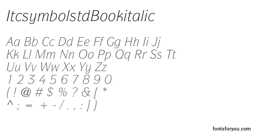 A fonte ItcsymbolstdBookitalic – alfabeto, números, caracteres especiais