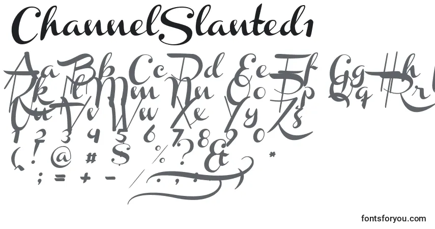 Schriftart ChannelSlanted1 – Alphabet, Zahlen, spezielle Symbole