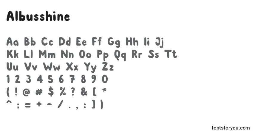 A fonte Albusshine – alfabeto, números, caracteres especiais
